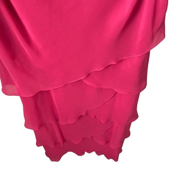 Vintage Ursula of Switzerland Chiffon Tulip Tiered Hem Sheath Dress in Pink 12 - Picture 8 of 9